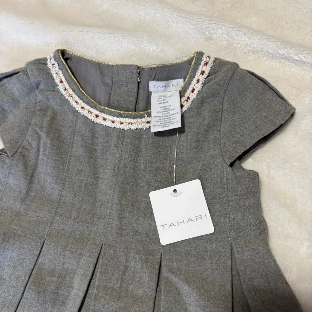 Tahari pleated winter dress grey nwt 18 months